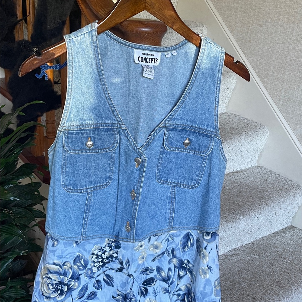 California Concepts Vintage Blue Floral Maxi Denim y2k 90s Maxi Dress - Picture 3 of 11